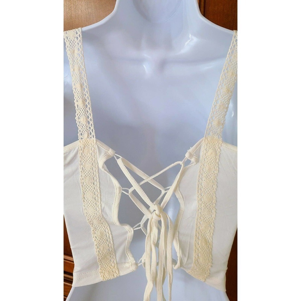 POL Cropped Cream Crop Cami Tank Top Lace Up Back - Size Large - NEW - Picture 11 of 11